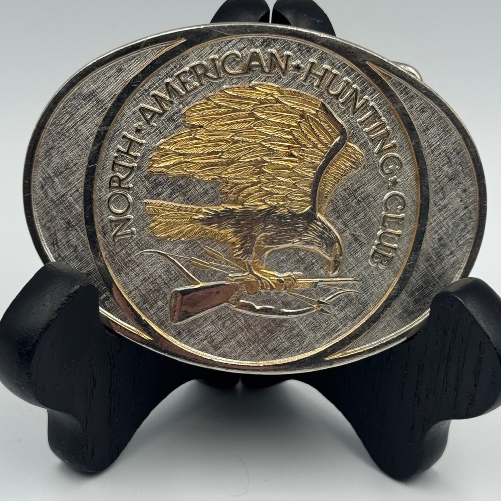 North American Hunting Club Eagle Belt Buckle 24K Gold Rhodium Plate Solid Brass